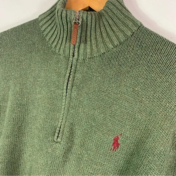 Polo by Ralph Lauren Knit Sweater Pullover Quarter Zip Green Size Large - Picture 2 of 4